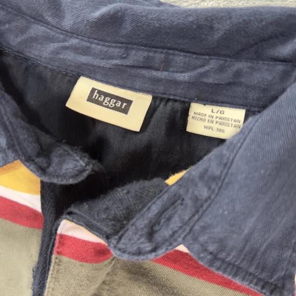 Haggar Rugby Shirt Mens Large Heavy Cotton Striped Long Sleeve - Picture 6 of 9